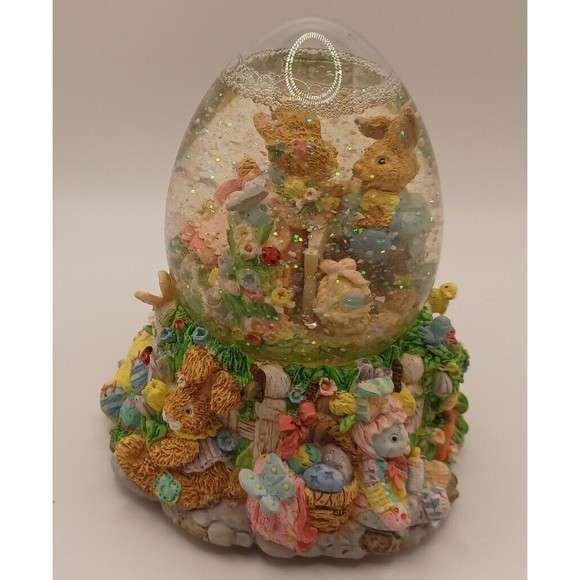 Easter Spring Water Globe Musical " Easter Parade" Peter Cottontail Egg Shaped - Picture 3 of 6